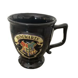 Vintage 2000 Harry Potter Hogwarts Logo Mug Cup by Xpres Black & Gold 3D 4" WB